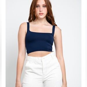FREE PEOPLE Scoop Neck Crop Top Brami Navy Blue